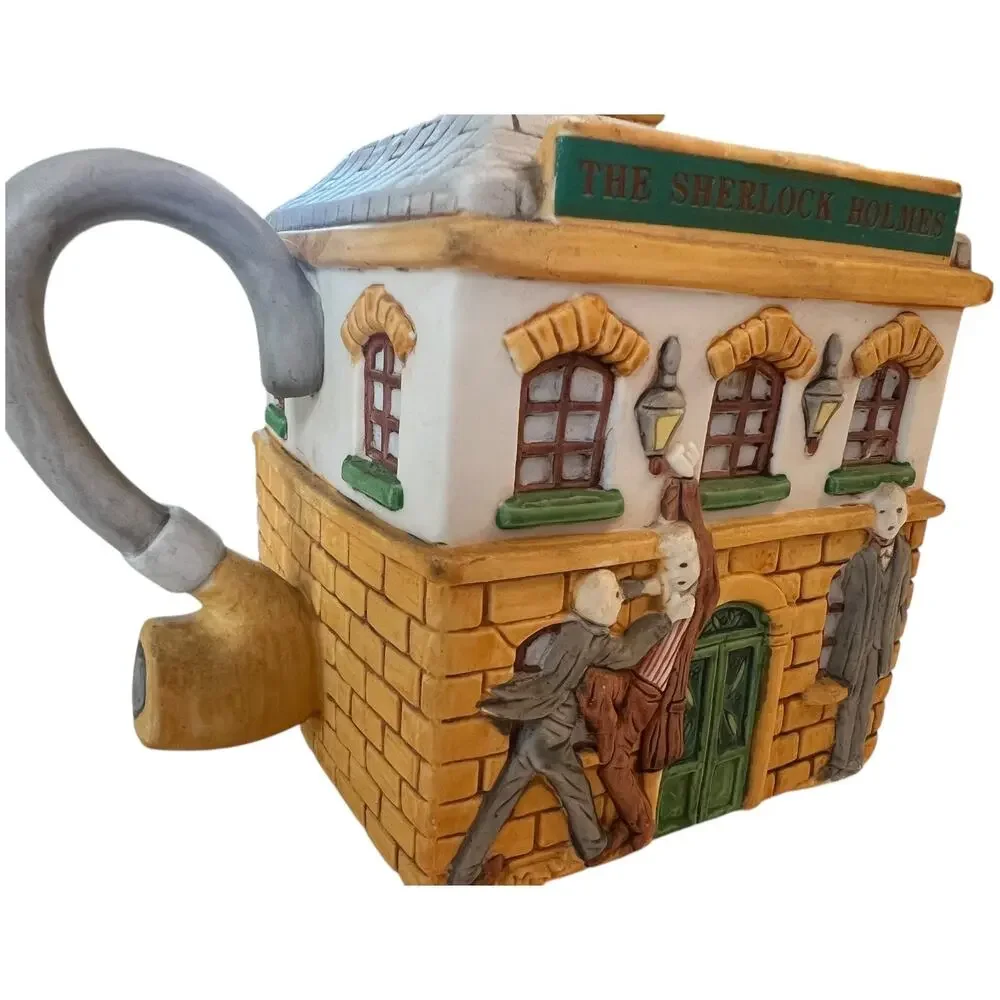 Vintage 90s Christopher Wren Sherlock Holmes Pub Teapot Staffordshire Fine China
